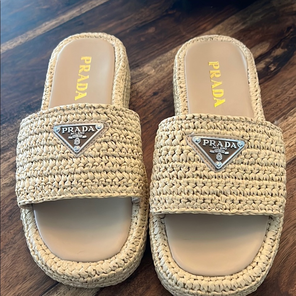 Prada Crochet Flatform Slide Sandals Size 41